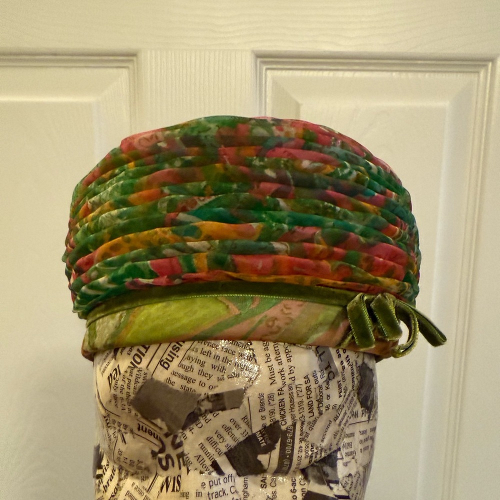Vintage Christine Original Floral Green and Pink Women's Hat
